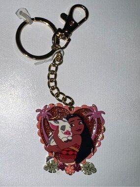 Disney Gold-tone Pink and Red Moana Heart Keychain
